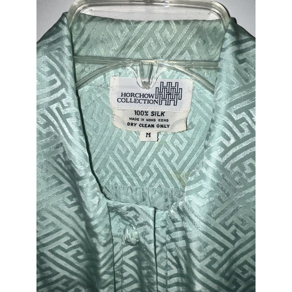 Vintage SILK Robe Bathrobe Mint Green Neck Tie Long Length Covered Buttons Sz M - Picture 7 of 8